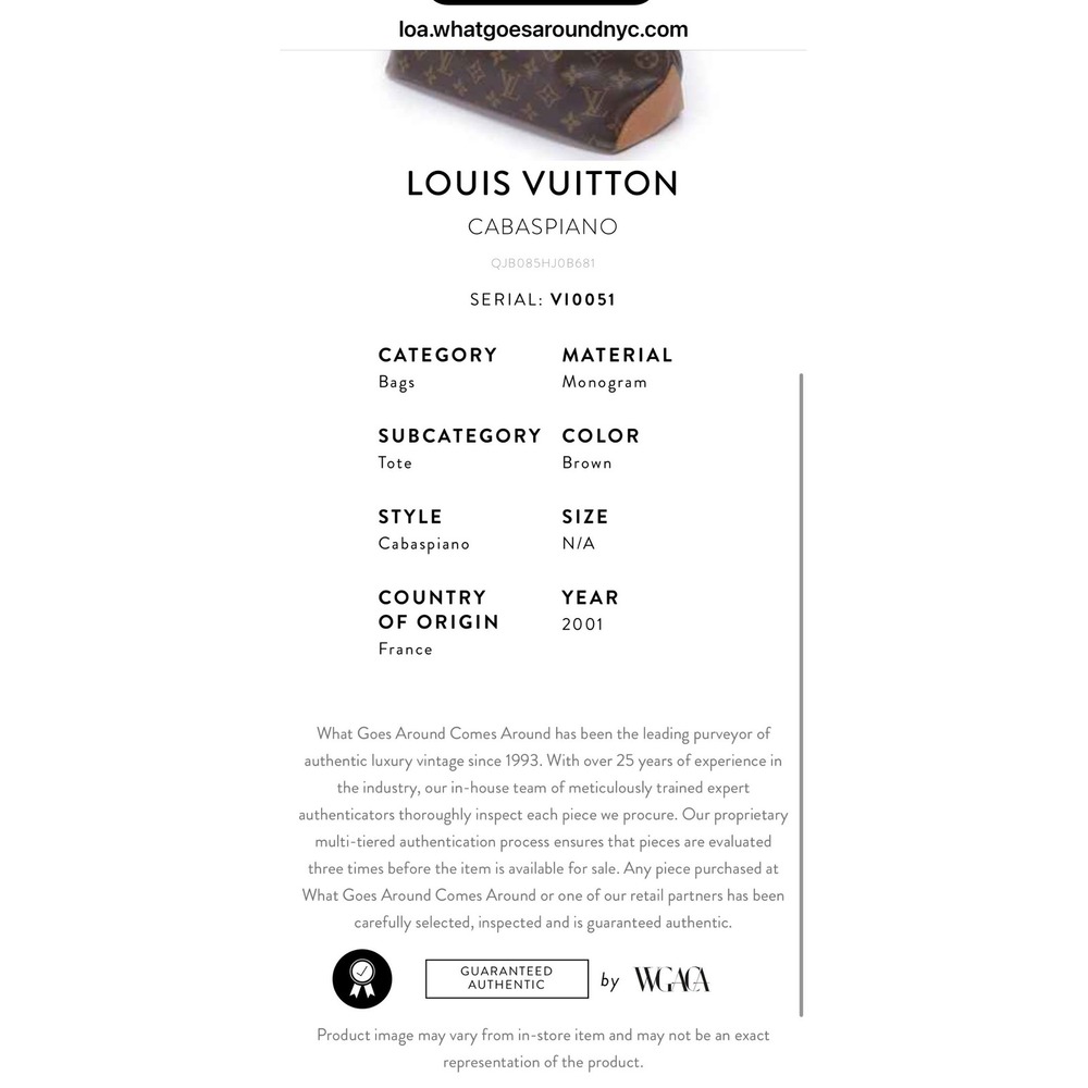 Louis Vuitton 2001 Cabaspiano Monogram Tote Bag France Broken Strap Loop - Picture 4 of 16